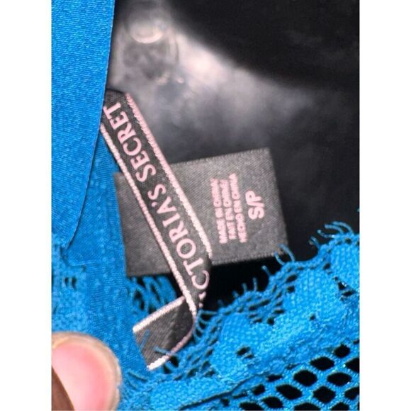 EXCELLENT CONDITION Victoria's Secret +size small TEDDY foil TEAL turquoise blu - Picture 6 of 7
